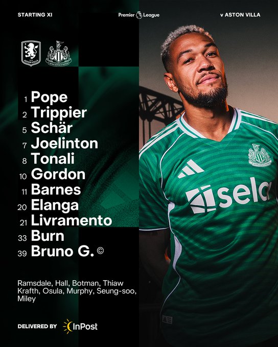 维拉vs纽卡首发:沃特金斯、埃兰加领衔,伊萨克、大马丁缺席